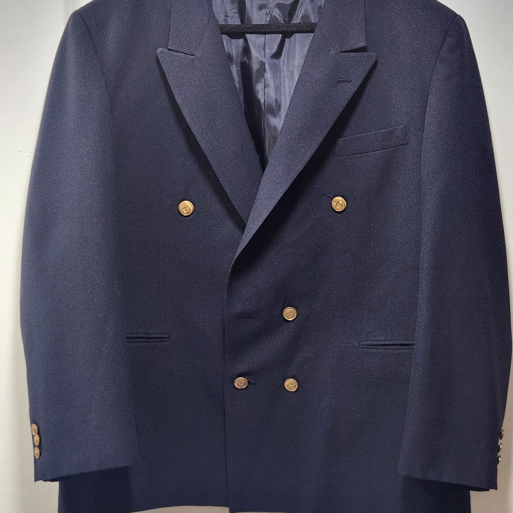 Gianni Vironi Navy Double-Breasted Men's Blazer with Gold Accents 1 Button Mia